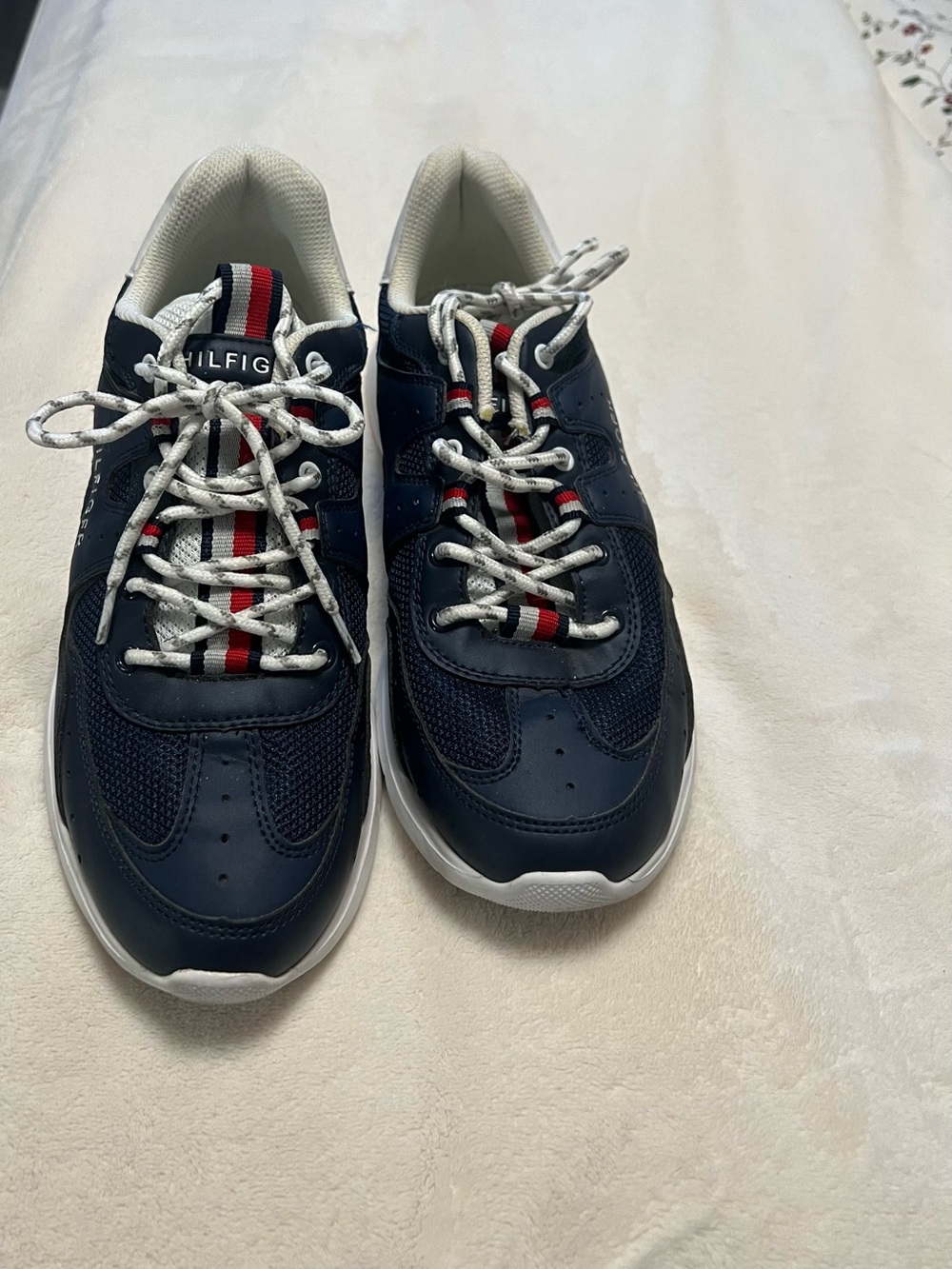 Tommy Hilfiger Navy Sneakers with Red & White Stripe Detail